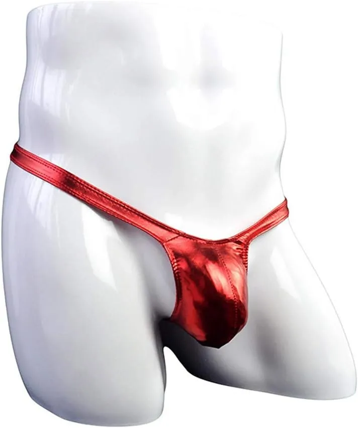Men's Low Rise G-String Thongs Fashionable Panties Imitation Leather T-shaped Solid Sexy Underwear Briefs