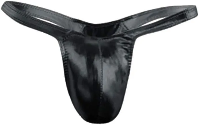 Men's Low Rise G-String Thongs Fashionable Panties Imitation Leather T-shaped Solid Sexy Underwear Briefs