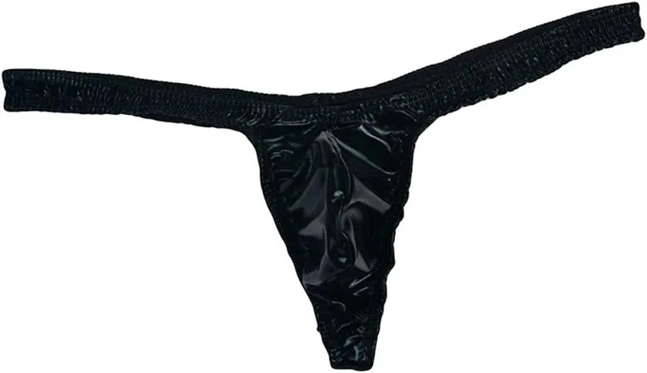 Men's Low Rise G-String Thongs Fashionable Panties Imitation Leather T-shaped Solid Sexy Underwear Briefs