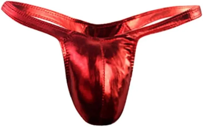 Men's Low Rise G-String Thongs Fashionable Panties Imitation Leather T-shaped Solid Sexy Underwear Briefs