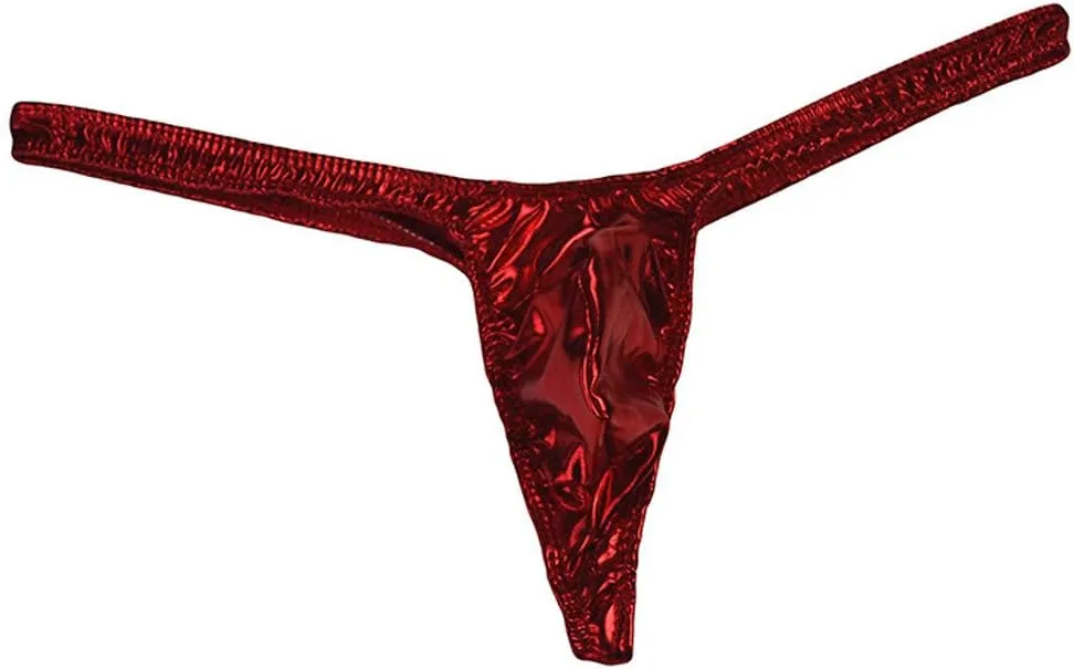 Men's Low Rise G-String Thongs Fashionable Panties Imitation Leather T-shaped Solid Sexy Underwear Briefs