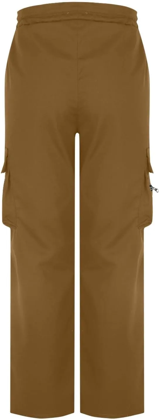 Mens Outdoor Cargo Pants Elastic High Waist Drawstring Summer Chinos Pants Straight Leg Tactical Trousers with Pocket