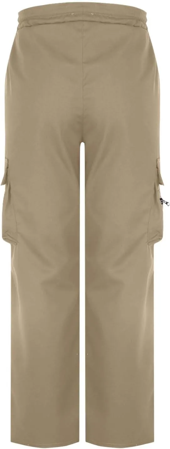 Mens Outdoor Cargo Pants Elastic High Waist Drawstring Summer Chinos Pants Straight Leg Tactical Trousers with Pocket