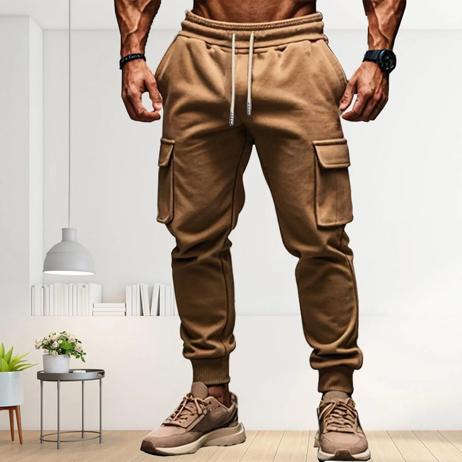 Men's Pants Cargo Work Casual Drawstring Waist Joggers Lightweight Breathable Active Athletic Fishing Hiking Pants
