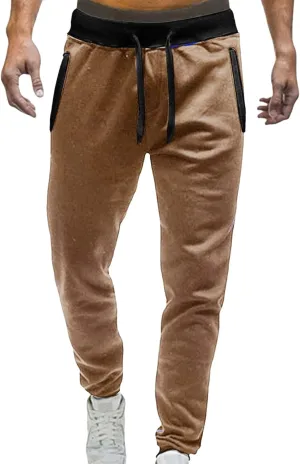 Mens Straight Legs Pants Drawstring Stretch Casual Loose Fit Solid Sweatpants Workout Training Trousers with Pockets
