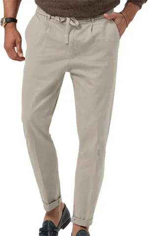 Men's Tapered Linen Pants Lightweight Breathable Casual Elastic Waist Slim Fit with Pockets for Beach Yoga Business