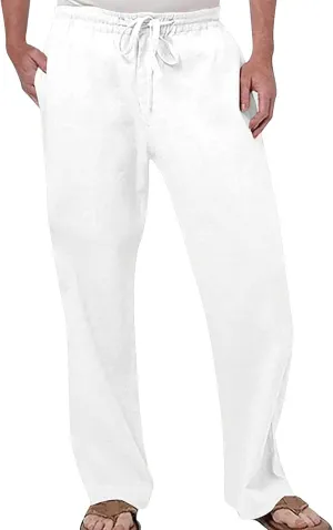 Mens Thermal Underwear Bottoms Mens Linen Pants Summer Casual Beach Yoga Pants Elastic Wasist Drawstring Lightweight Loose Trousers with Pockets Chino Pants Men