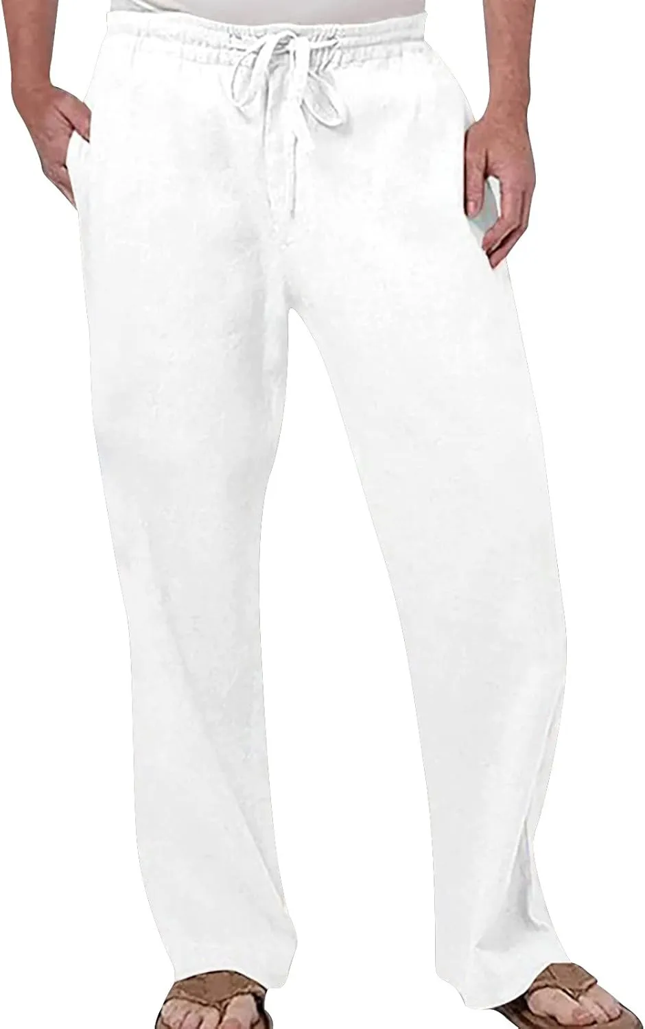Mens Thermal Underwear Bottoms Mens Linen Pants Summer Casual Beach Yoga Pants Elastic Wasist Drawstring Lightweight Loose Trousers with Pockets Chino Pants Men