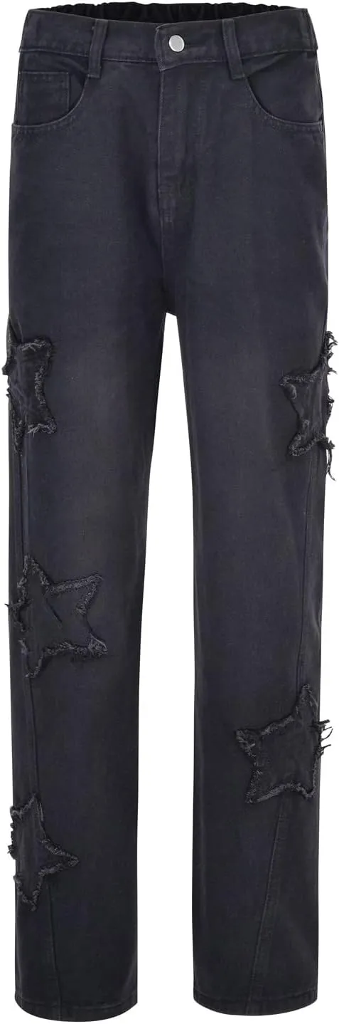 Men's Y2K Jeans Vintage Hip Hop Streetwear Baggy Denim Pants Loose Fit Straight Leg Embroidery Harajuku Denim Pants Trousers