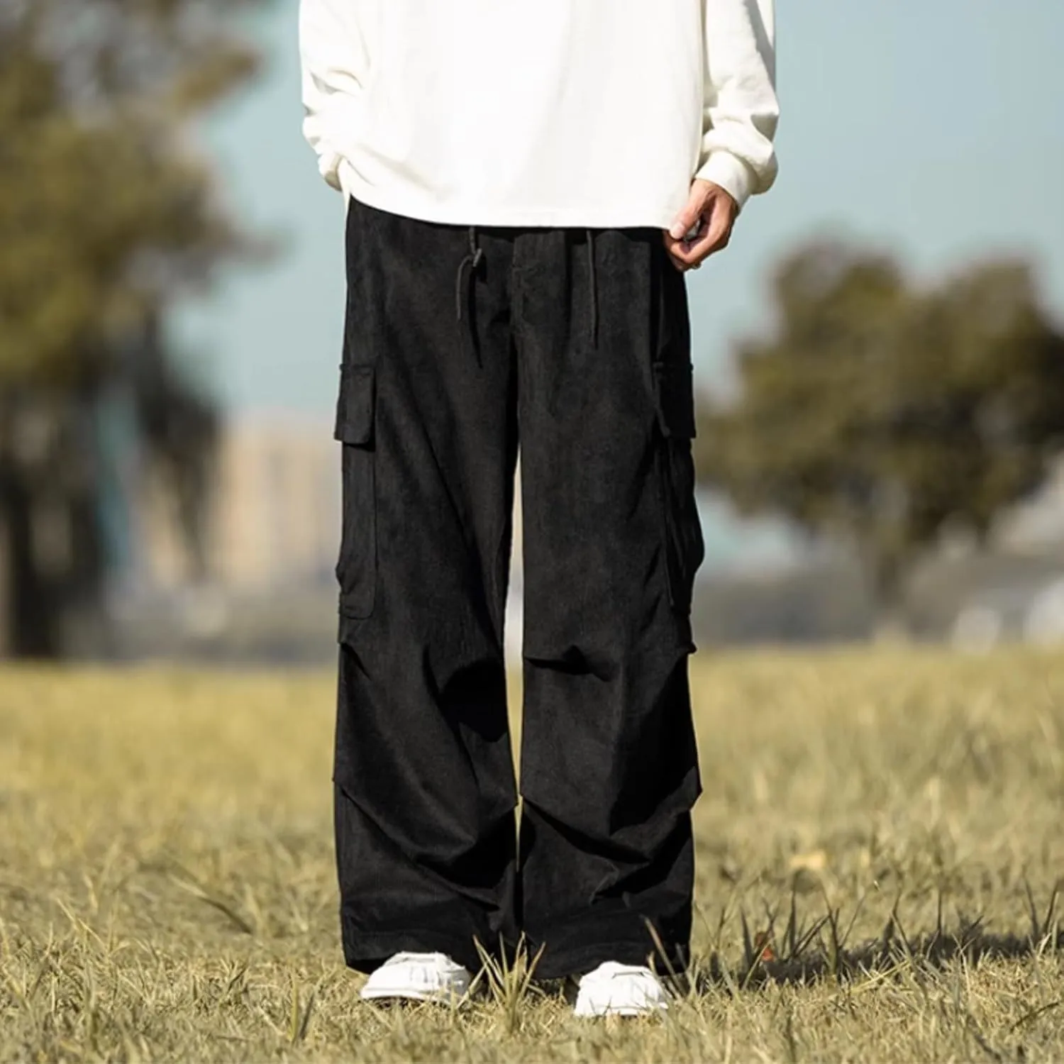 MIDOO Golf Pants Men Tapered Leg Casual Fleece Joggers Loose Open Bottom Athletic Pants Straight Leg Outdoor Hiking Pants