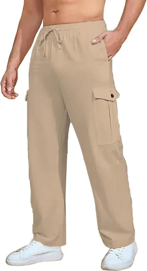 MIDOO Mens Cargo Pants Pockets Casual Drawstring Waist Joggers Lightweight Breathable Active Athletic Fishing Hiking Pants