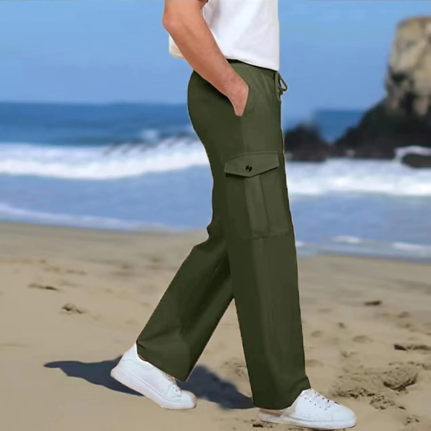 MIDOO Mens Cargo Pants Pockets Casual Drawstring Waist Joggers Lightweight Breathable Active Athletic Fishing Hiking Pants