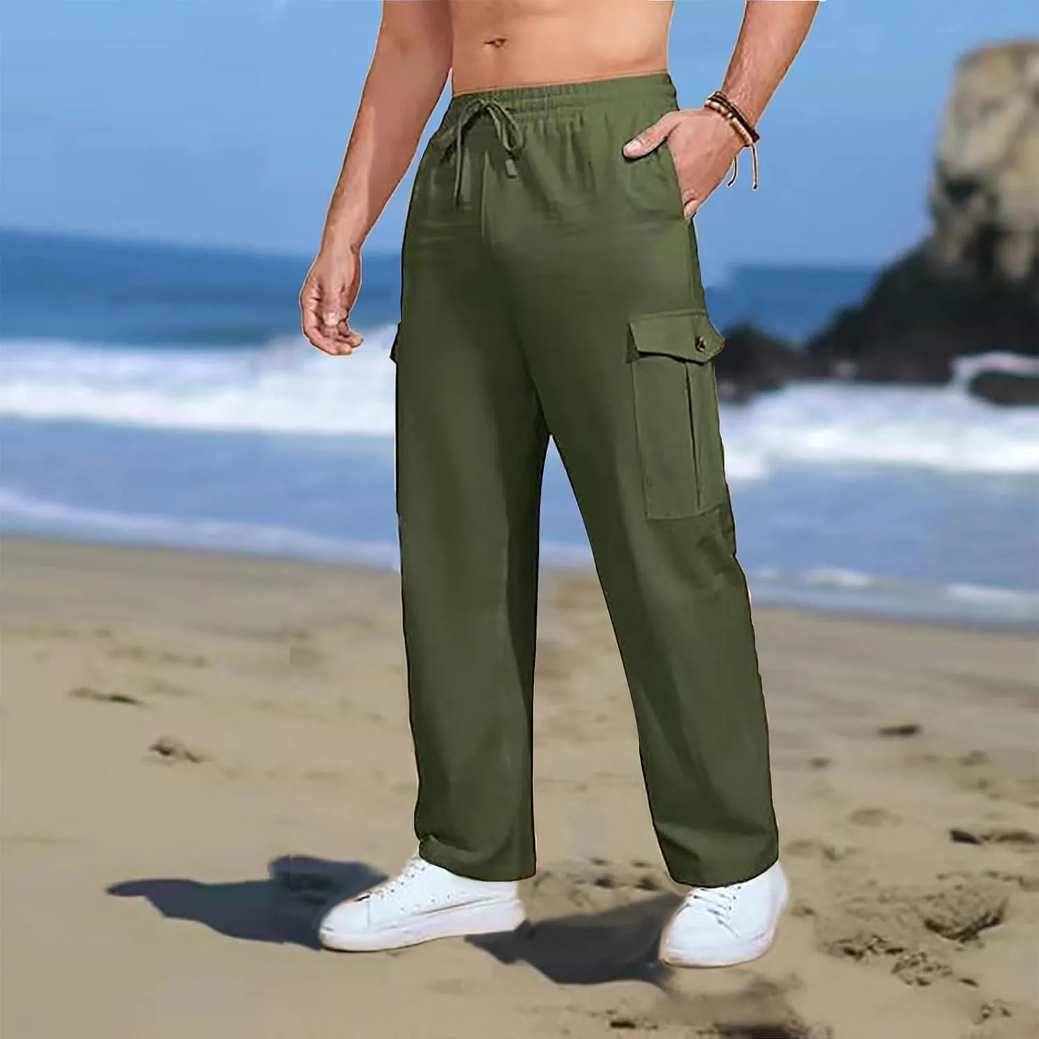 MIDOO Mens Cargo Pants Pockets Casual Drawstring Waist Joggers Lightweight Breathable Active Athletic Fishing Hiking Pants