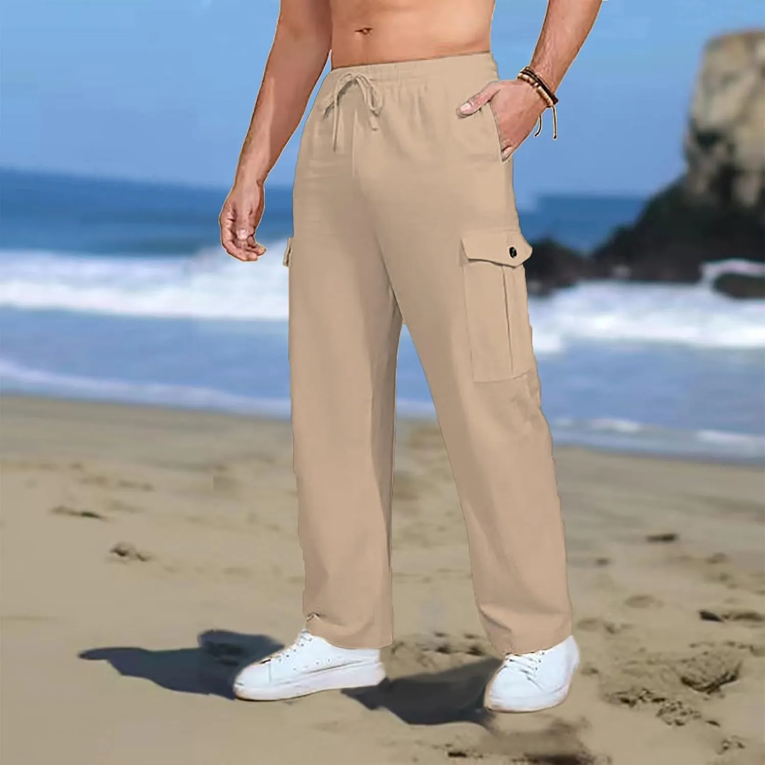 MIDOO Mens Cargo Pants Pockets Casual Drawstring Waist Joggers Lightweight Breathable Active Athletic Fishing Hiking Pants