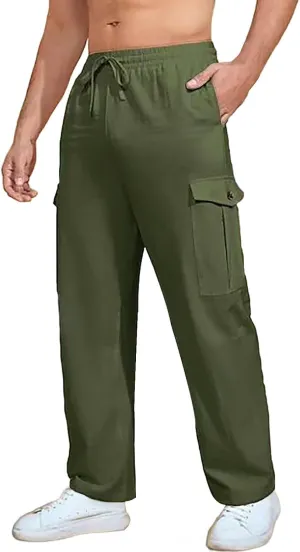 MIDOO Mens Cargo Pants Pockets Casual Drawstring Waist Joggers Lightweight Breathable Active Athletic Fishing Hiking Pants