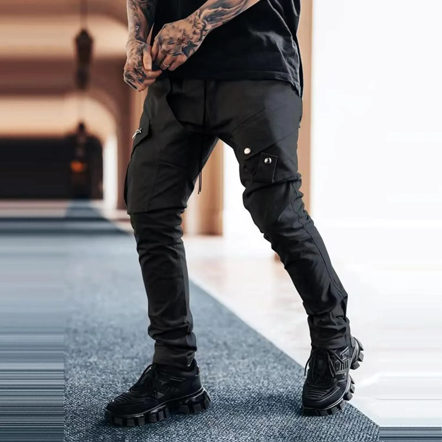 MIDOO Mens Tactical Pants Stretch Flex Casual Loose Straight Sweatpants Outdoor Lightweight Work Hiking Pants Jogger Tousers