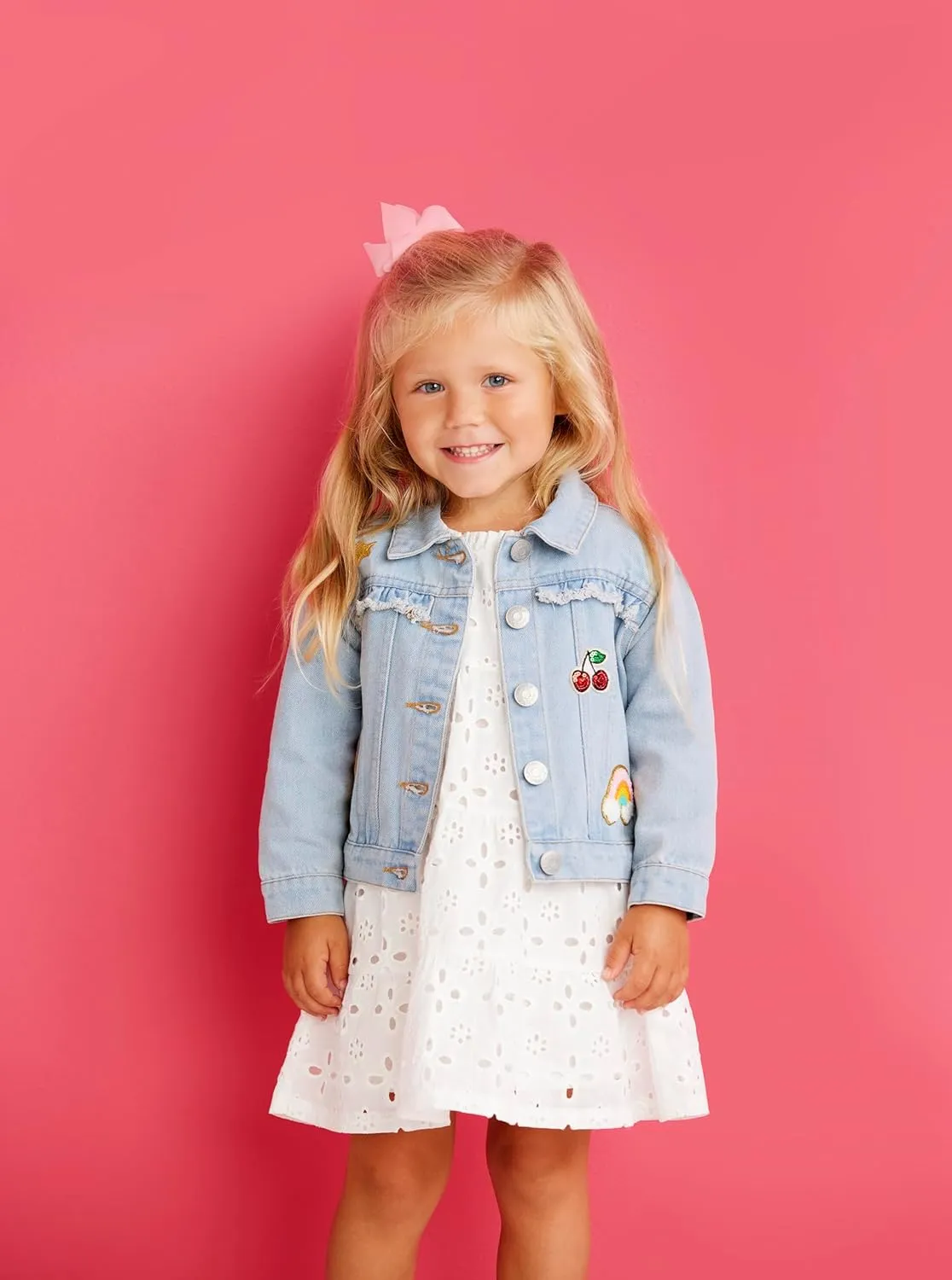 Mud Pie Girl Denim Ruffle Patch Jacket
