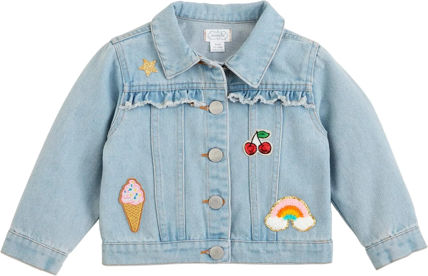 Mud Pie Girl Denim Ruffle Patch Jacket