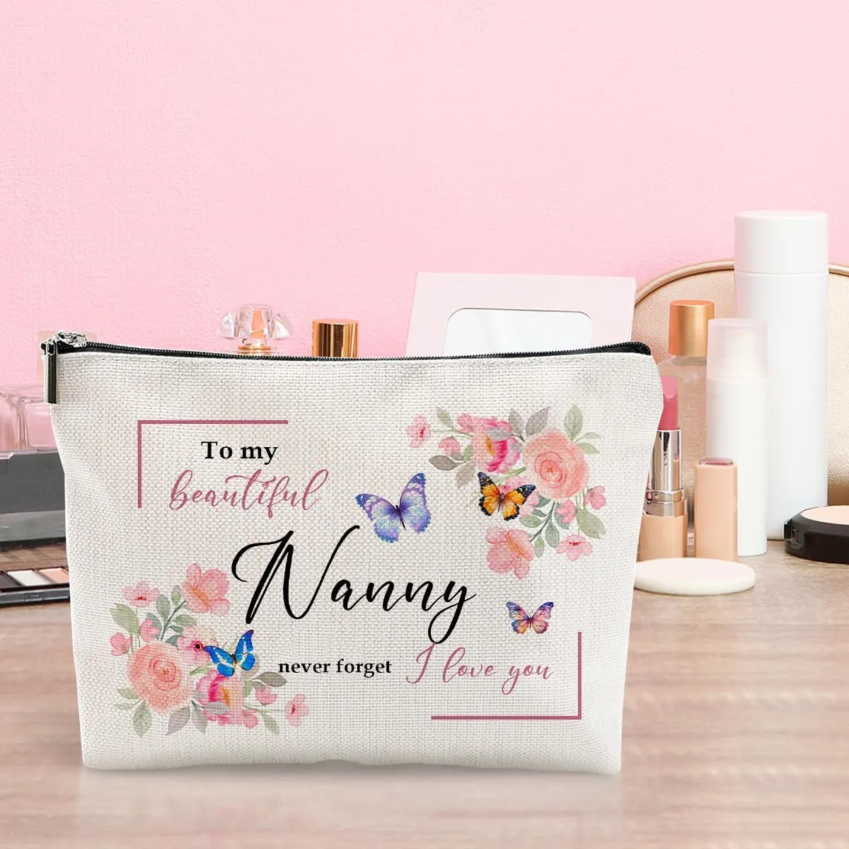 Nanny Gifts: Floral Makeup Bag, Unique Present, Cute Cosmetic Bag, Funny Aesthetic Travel Accessories Zipper Organizer