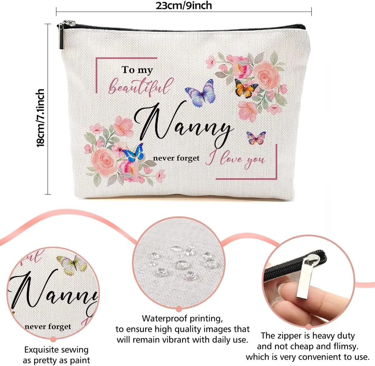 Nanny Gifts: Floral Makeup Bag, Unique Present, Cute Cosmetic Bag, Funny Aesthetic Travel Accessories Zipper Organizer