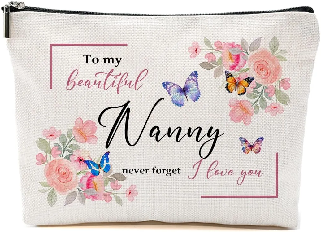 Nanny Gifts: Floral Makeup Bag, Unique Present, Cute Cosmetic Bag, Funny Aesthetic Travel Accessories Zipper Organizer
