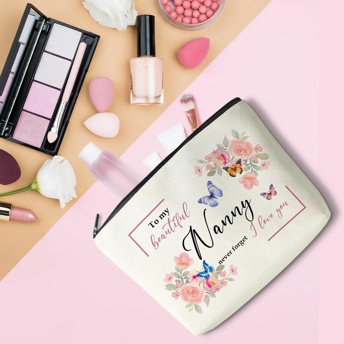 Nanny Gifts: Floral Makeup Bag, Unique Present, Cute Cosmetic Bag, Funny Aesthetic Travel Accessories Zipper Organizer