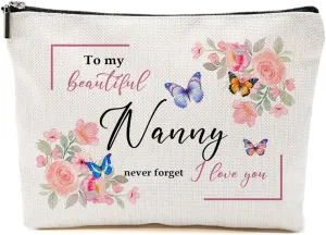Nanny Gifts: Floral Makeup Bag, Unique Present, Cute Cosmetic Bag, Funny Aesthetic Travel Accessories Zipper Organizer