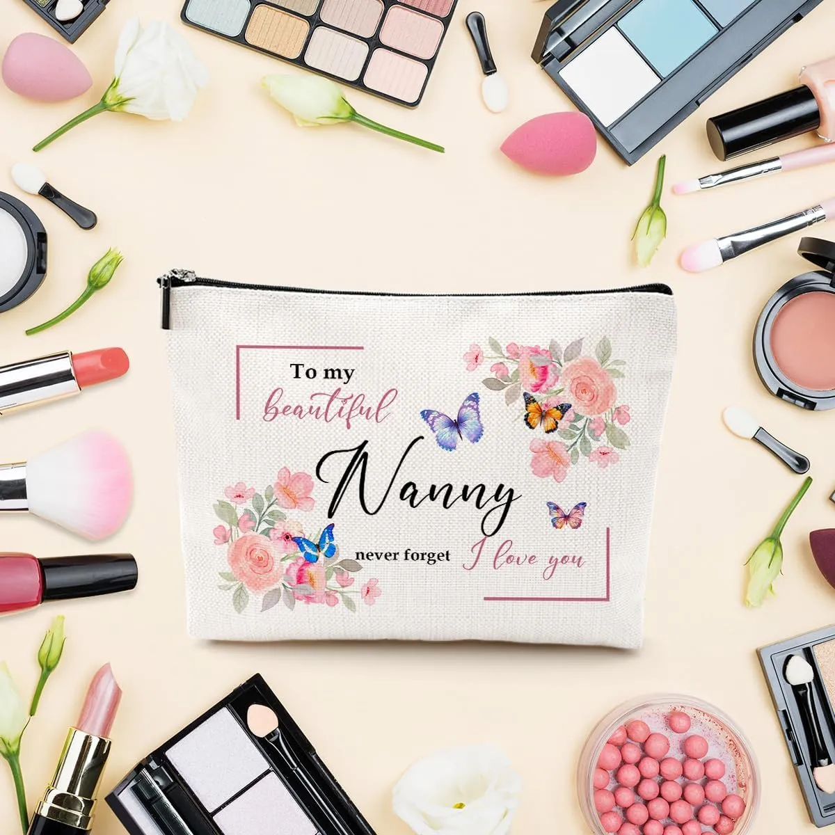 Nanny Gifts: Floral Makeup Bag, Unique Present, Cute Cosmetic Bag, Funny Aesthetic Travel Accessories Zipper Organizer