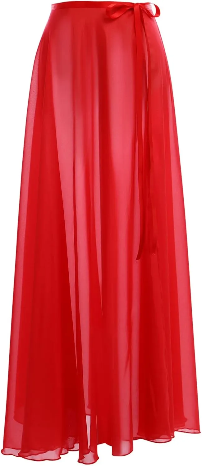 ODASDO Lyrical Dance Costume for Women Lace Sleeveless Leotard Sheer Flowy Long Wrap Skirt 2pcs Outfit