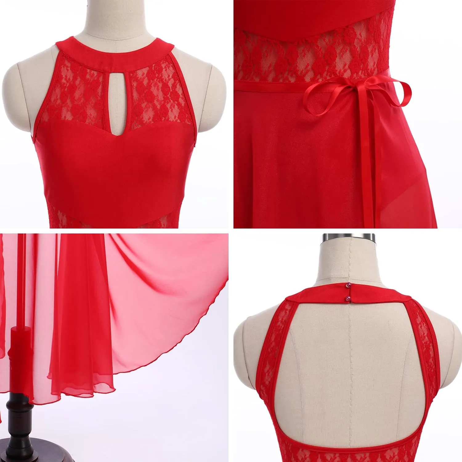 ODASDO Lyrical Dance Costume for Women Lace Sleeveless Leotard Sheer Flowy Long Wrap Skirt 2pcs Outfit