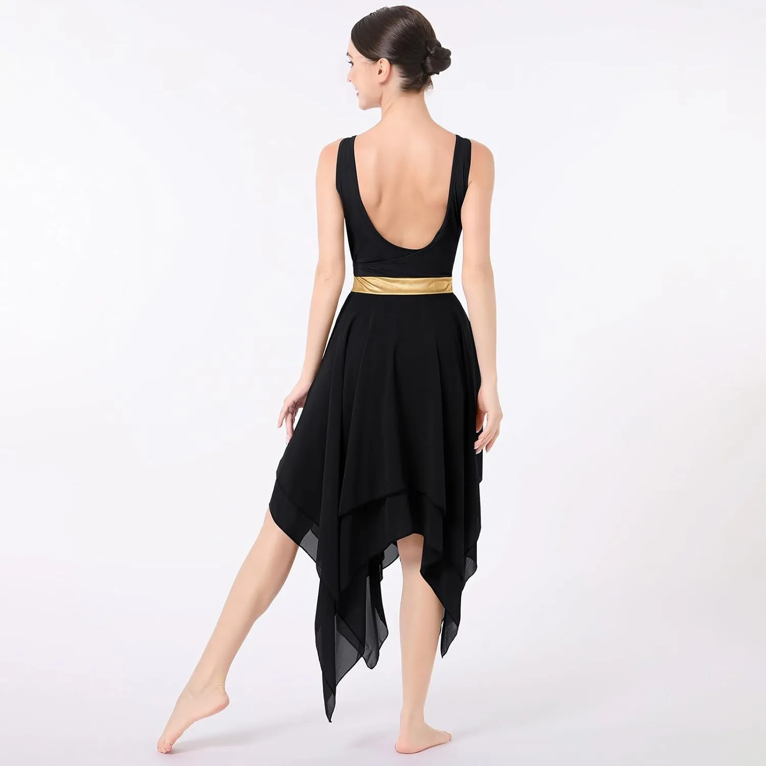 ODASDO Lyrical Dance Costumes for Women Contemporary Dancewear Sleeveless Cut Out Front Mesh Tulle Maxi Dress XS-XL