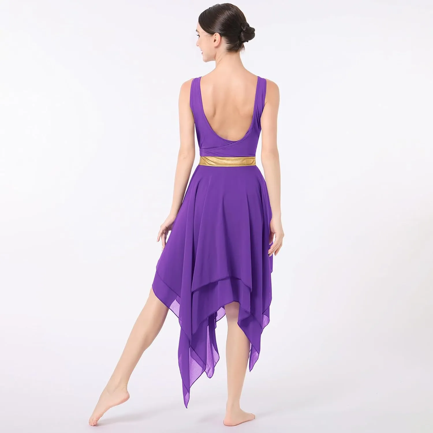 ODASDO Lyrical Dance Costumes for Women Contemporary Dancewear Sleeveless Cut Out Front Mesh Tulle Maxi Dress XS-XL