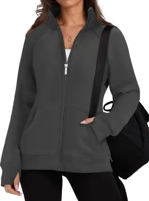 OFEEFAN Women's Full Zip Up Sweatshirt Oversized Fleece Jacket Trendy Hoodies Lightweight Coats with Pockets