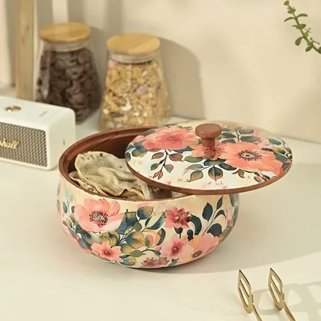 Pastel Flora - Handcrafted Roti Box | Made with Mango Wood