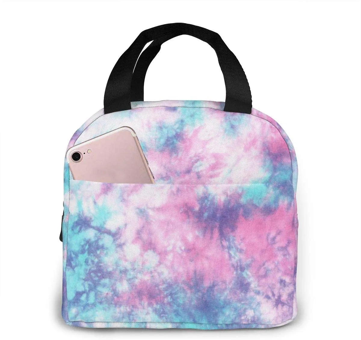 PrelerDIY Pastel Blue Pink Tie Dye Lunch Box Insulated Meal Bag Lunch Bag Reusable Snack Bag Food Container For Boys Girls Men Women School Work Travel Picnic