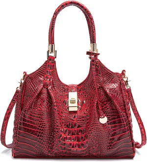 PU Leather Handbags for Women Retro Crocodile Print Pleated Design Satchel Large Capacity Work Crossbody Shoulder Bagsbag1401OWOISS