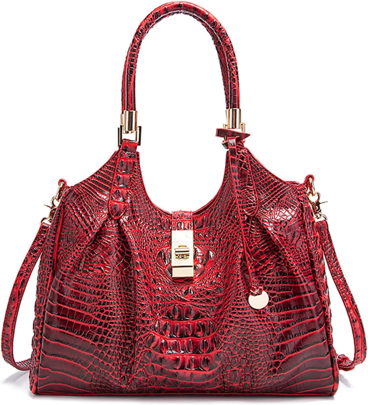 PU Leather Handbags for Women Retro Crocodile Print Pleated Design Satchel Large Capacity Work Crossbody Shoulder Bagsbag1401OWOISS