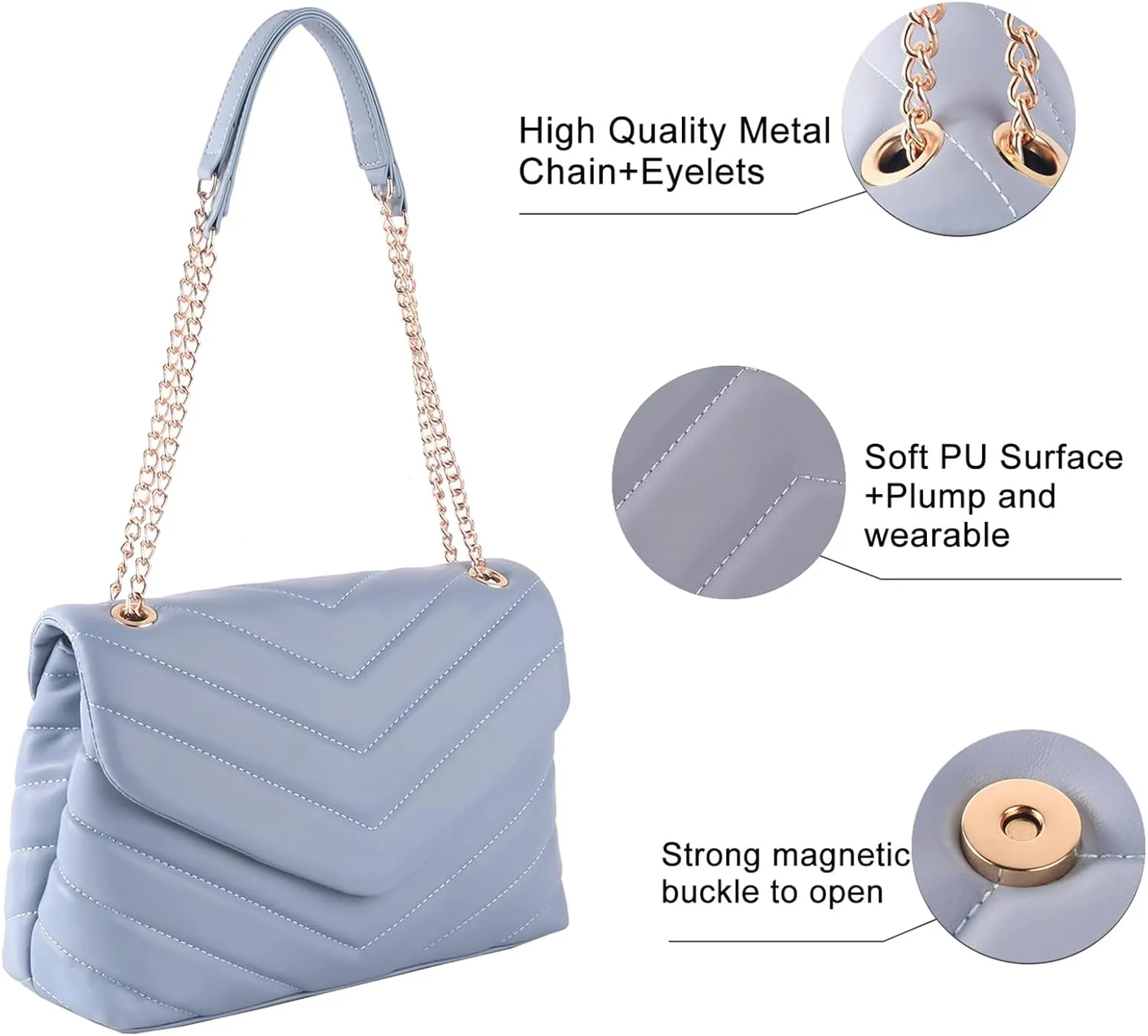 Quilted Crossbody Bag for Women, Soft Vegan Chevron Purses, Trendy Shoulder Handbags with Flap