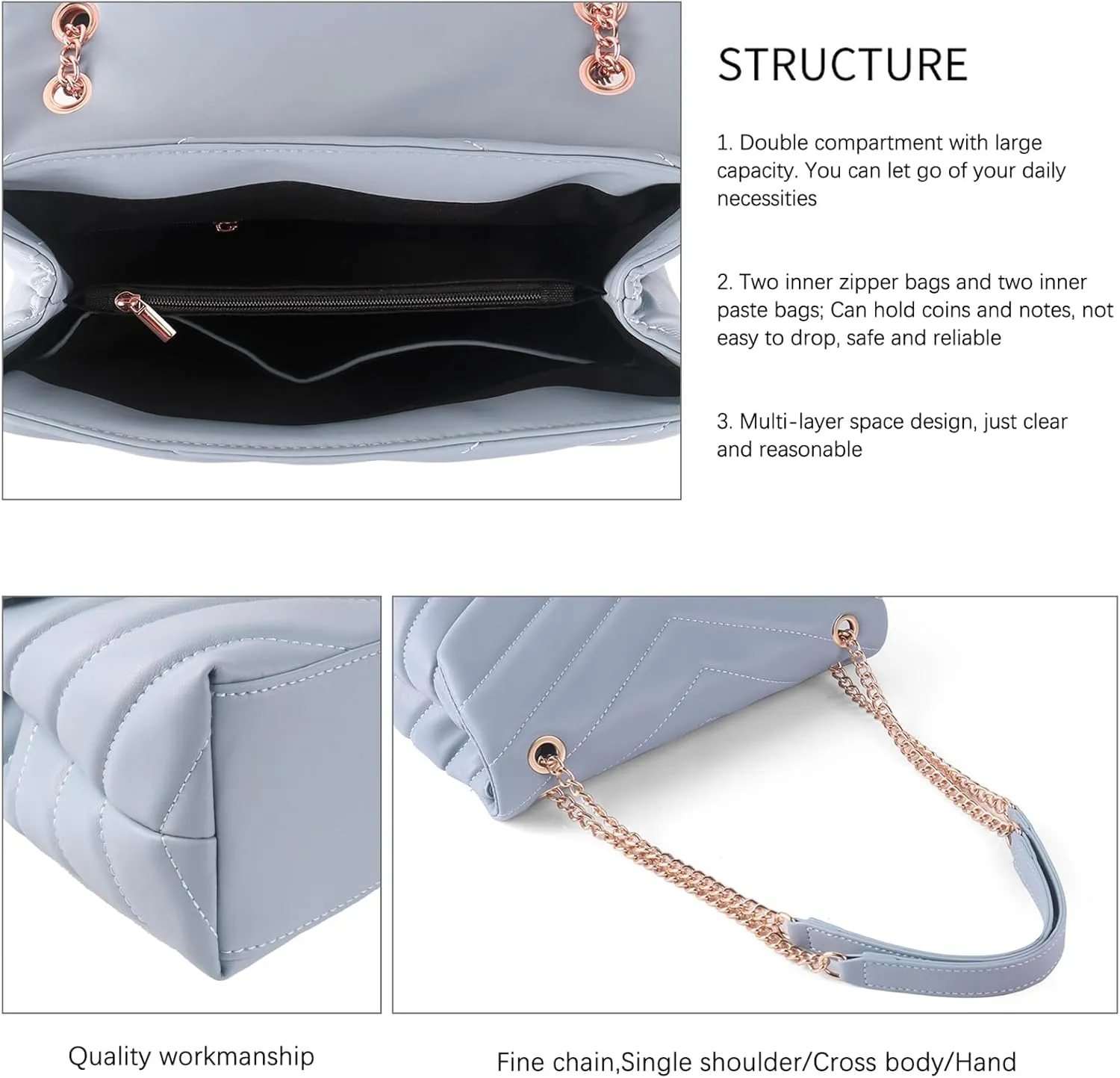 Quilted Crossbody Bag for Women, Soft Vegan Chevron Purses, Trendy Shoulder Handbags with Flap