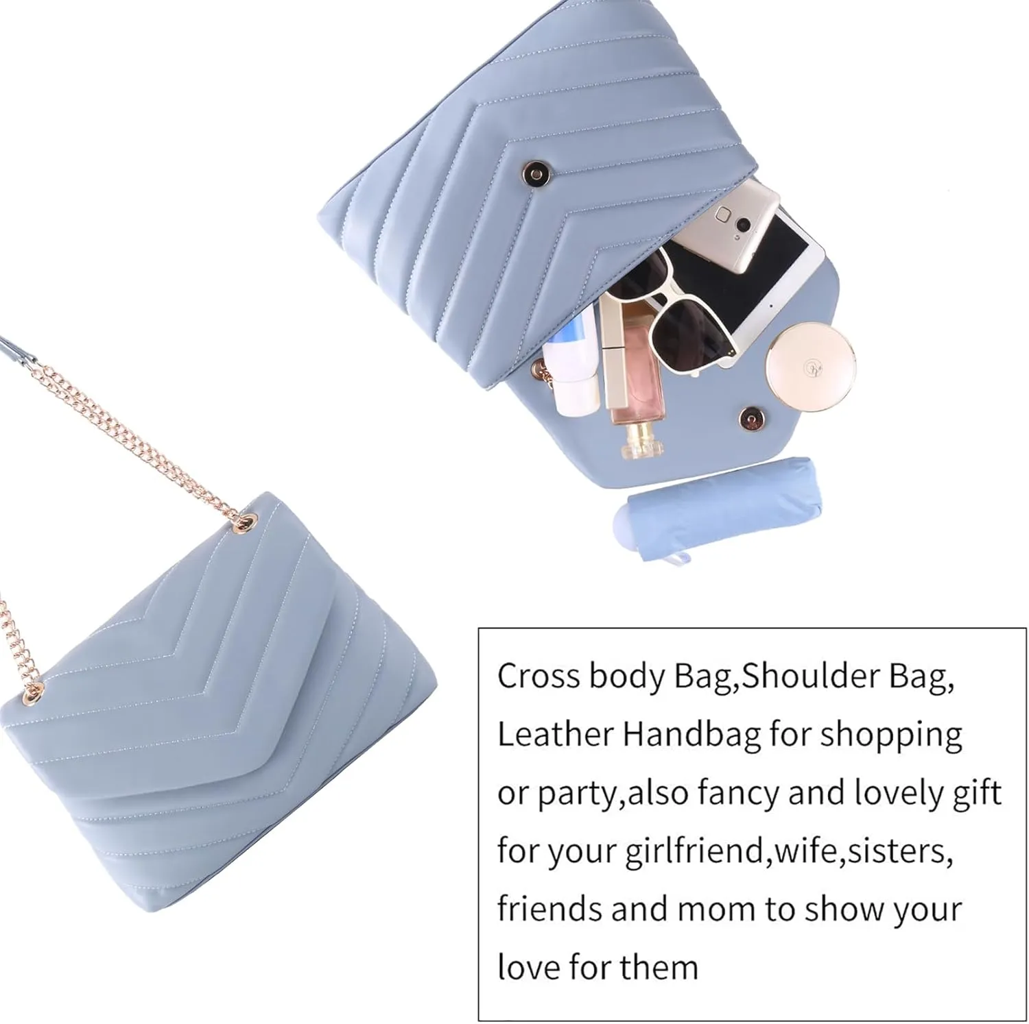 Quilted Crossbody Bag for Women, Soft Vegan Chevron Purses, Trendy Shoulder Handbags with Flap
