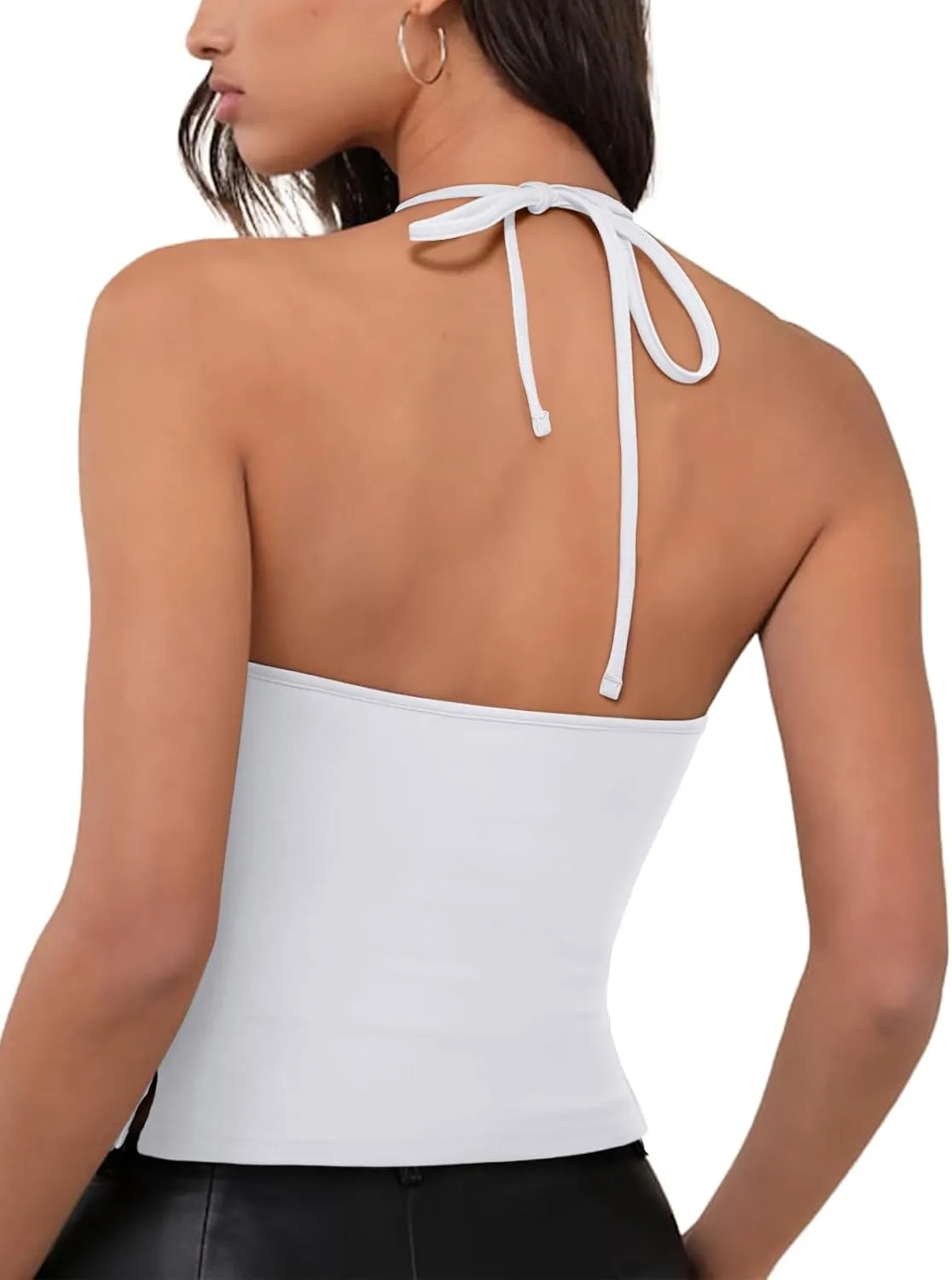 REORIA Womens Camisole Tank Tops Criss Cross Halter Top Double Lined Backless Crop Tops Y2K Vacation Outfits