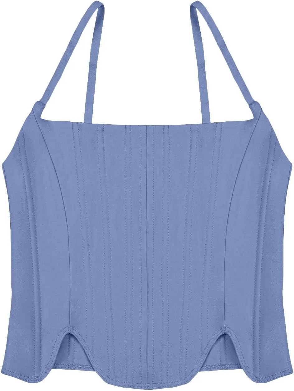 REORIA Women's Sexy Square Neck Trendy Sleeveless Adjustable Spaghetti Strap Corset Tank Crop Tops