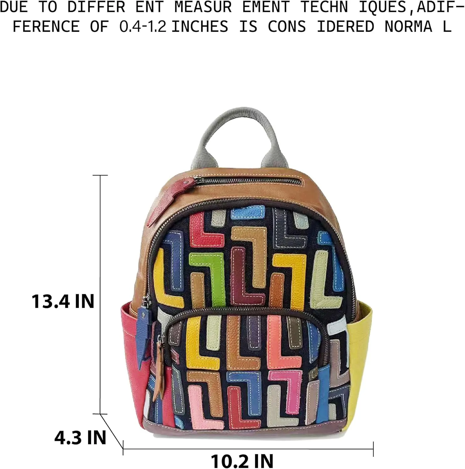 Riutiru Handmade Cowhide Multi Color Block Random Splicing Unique Style Backpack, Daily work and Travel (492)