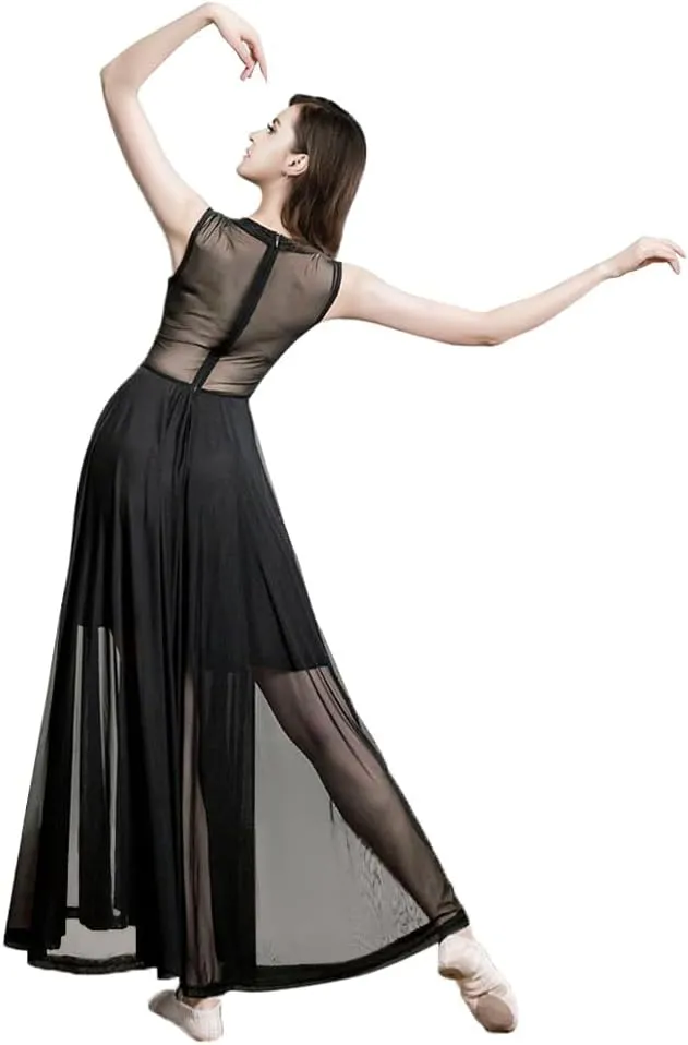 ROYAL SMEELA Women Lyrical Dance Dress Elegant Modern Contemporary Dance Costume Sleeveless Flowy Mesh Tulle Maxi Long Skirt