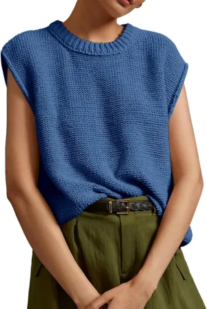 Saodimallsu Womens Sleeveless Crewneck Sweaters Ribbed Knit Tank Tops 2025 Trendy Sweater Vest