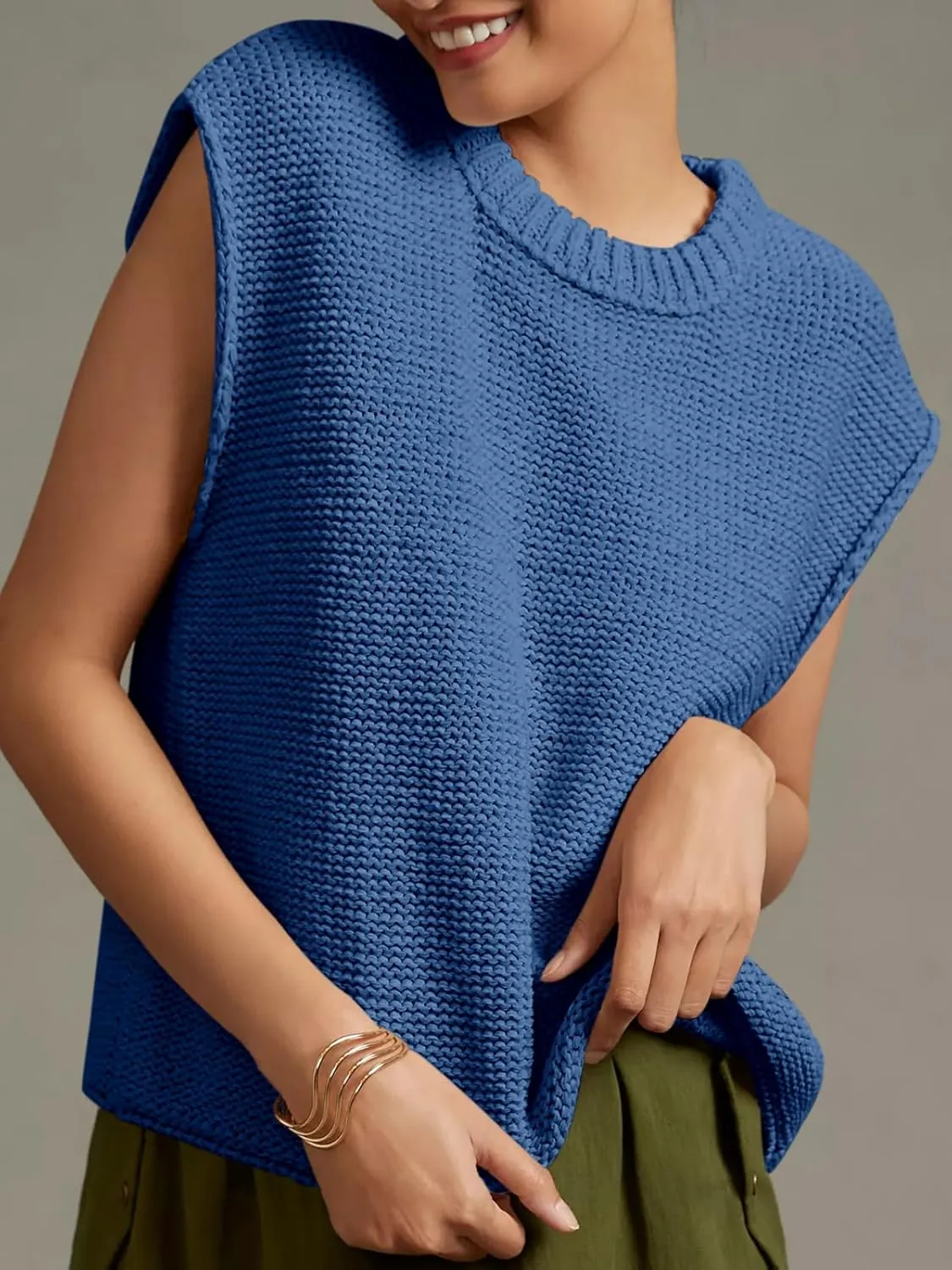 Saodimallsu Womens Sleeveless Crewneck Sweaters Ribbed Knit Tank Tops 2025 Trendy Sweater Vest