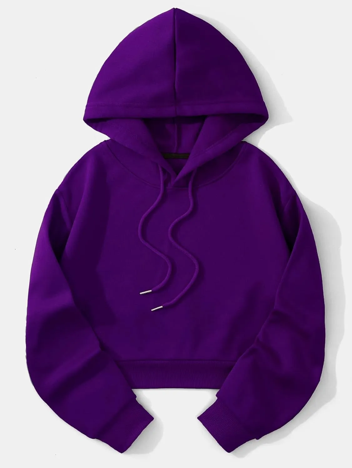 SHENHE Women's Cropped Sweatshirt Long Sleeves Drawstring Pullover Simple Crop Hoodie