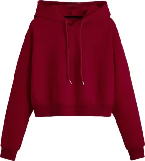 SHENHE Women's Cropped Sweatshirt Long Sleeves Drawstring Pullover Simple Crop Hoodie