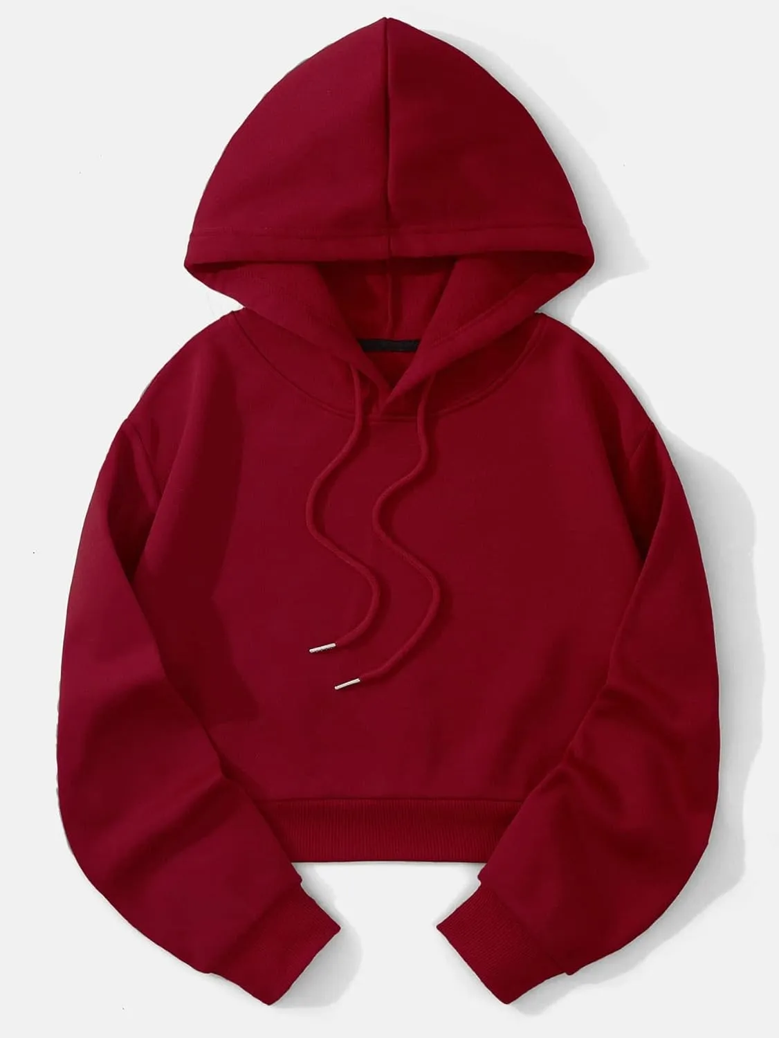 SHENHE Women's Cropped Sweatshirt Long Sleeves Drawstring Pullover Simple Crop Hoodie