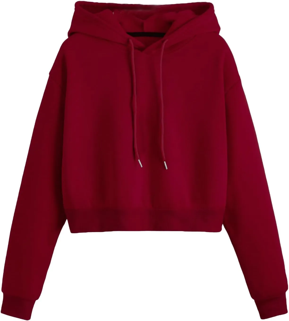 SHENHE Women's Cropped Sweatshirt Long Sleeves Drawstring Pullover Simple Crop Hoodie